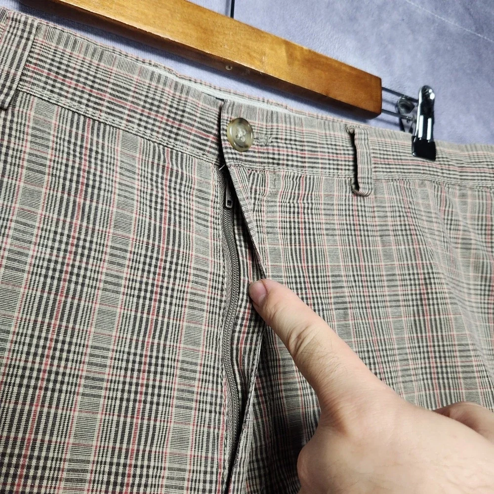 Banana Republic Mens 38 Brown Tan Plaid Cotton Linen Blend Flat Front Shorts